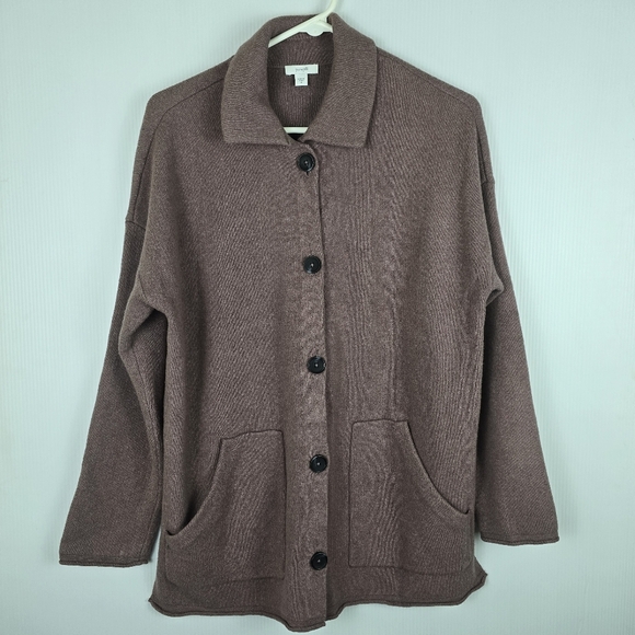 Pure Jill Women's Dusty Rose Button Up Collared Cardigan Oversized Pockets SizeS - Picture 1 of 11